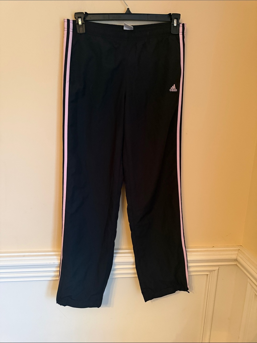 adidas Black Sweatpants with Pink Side Stripes Size Small